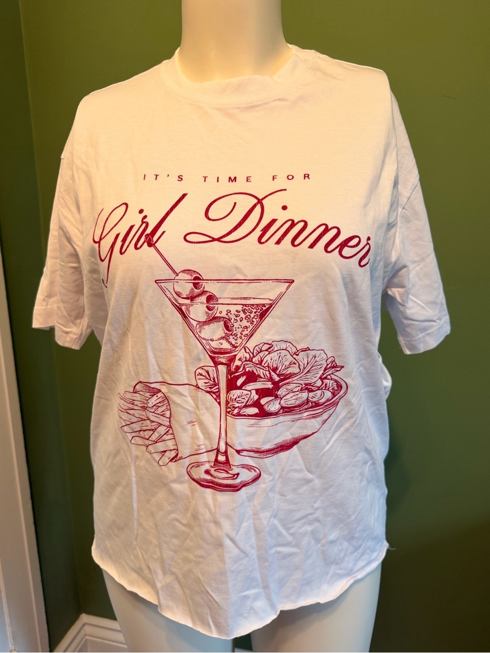 Bluenotes White Tee with Pink 'Girl Dinner' Graphic